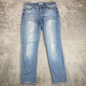 Jessica Simpson Relaxed Skinny Crop Jeans Light‎ Wash Frayed Hem Size 4 27